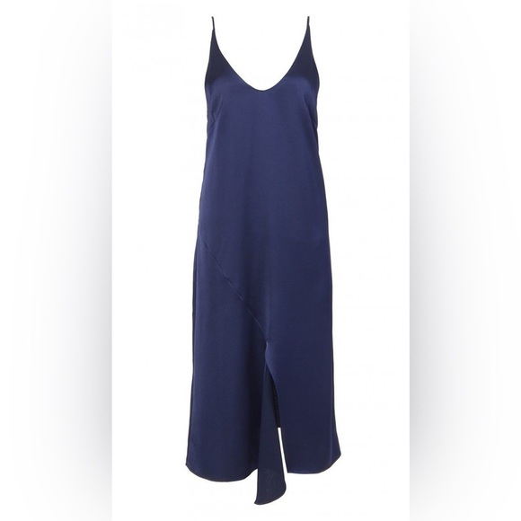 Tibi / Celestia Navy Blue Satin Slip Midi drape Dress 4 - Picture 2 of 8